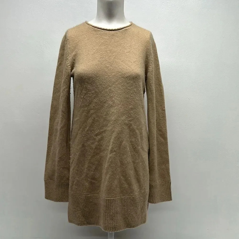 Vince Pure Cashmere Sweater Long Sleeve Crew Neck Knit Top Shirt Tan Brown XS